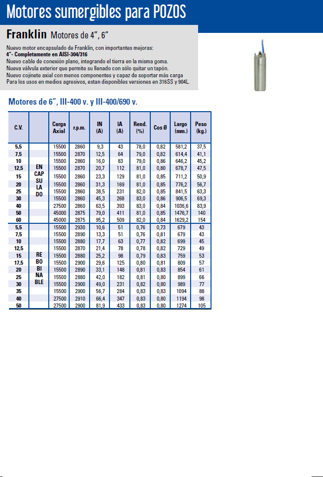 motores sumergibles de 6 pulgadas con sus características y descripción